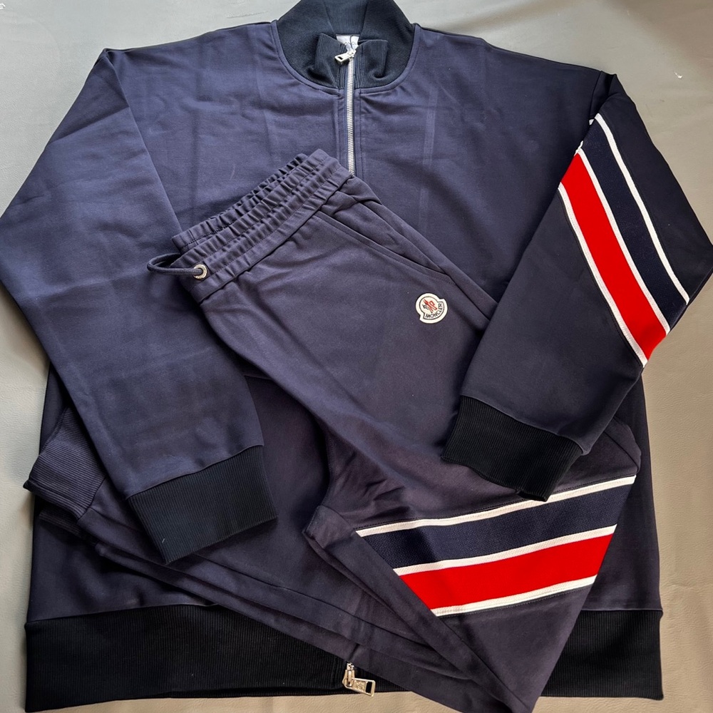 Moncler Navy Tracksuit with Red and White Stripes